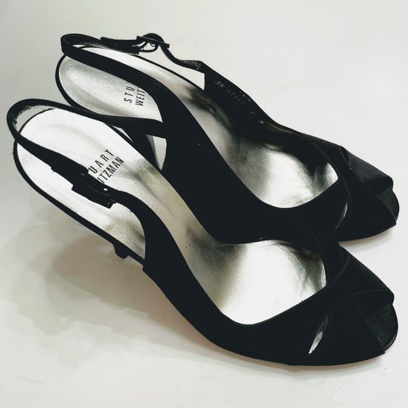 Stuart Weitzman Satin Peep Toe Slingback Heels - Picture 4 of 14